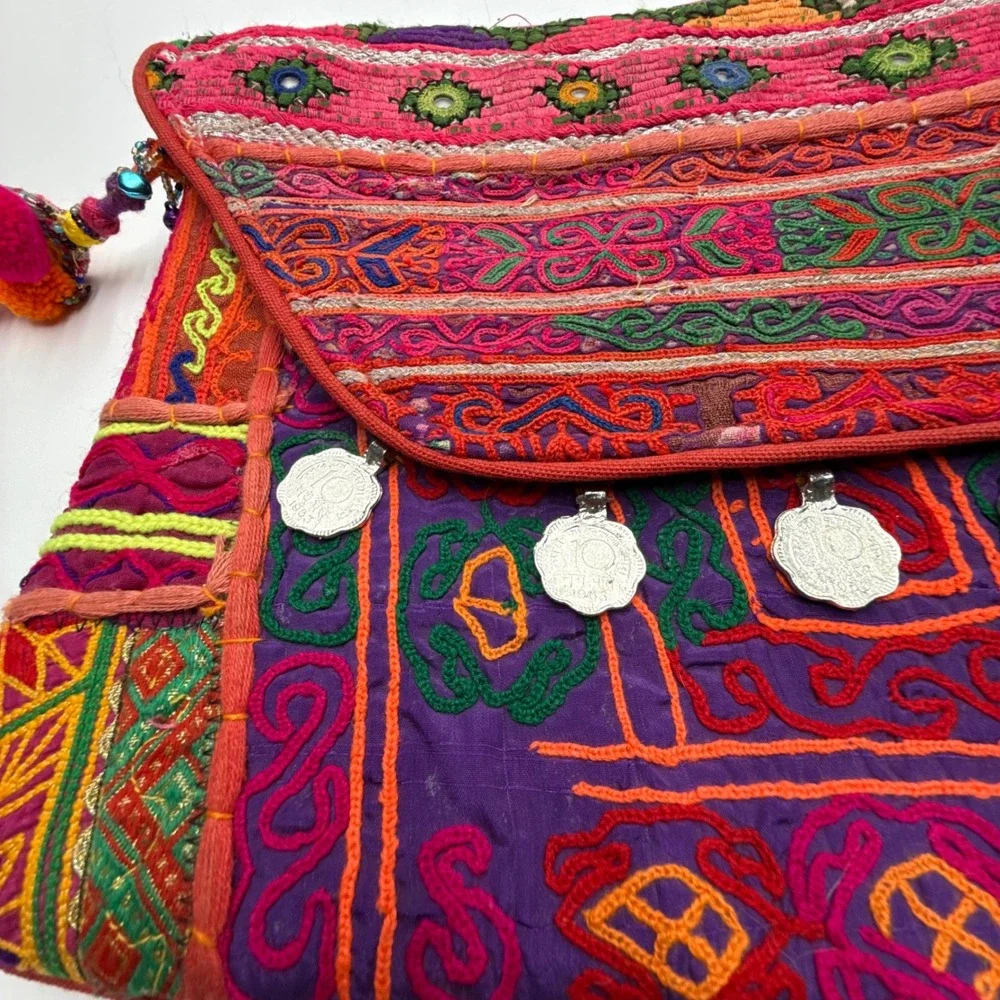 Vintage Banjara Tribal Embroidered Crossbody Bag Indian Mirror Work Coin‎ Boho
